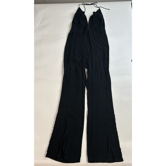 For Love And Lemons Jumpsuit Medium Halter Deep V-Neck Open Back Lace Sexy - Picture 1 of 12